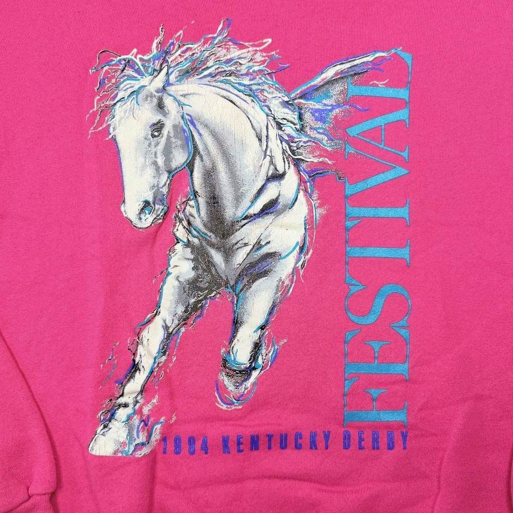 Vintage 1994 Kentucky Derby Festival Lee XL Pink Horse Graphic Sweatshirt - Picture 2 of 7